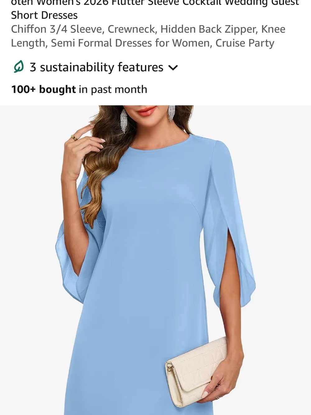 Women's Light Blue Split Flutter Sleeve Top -